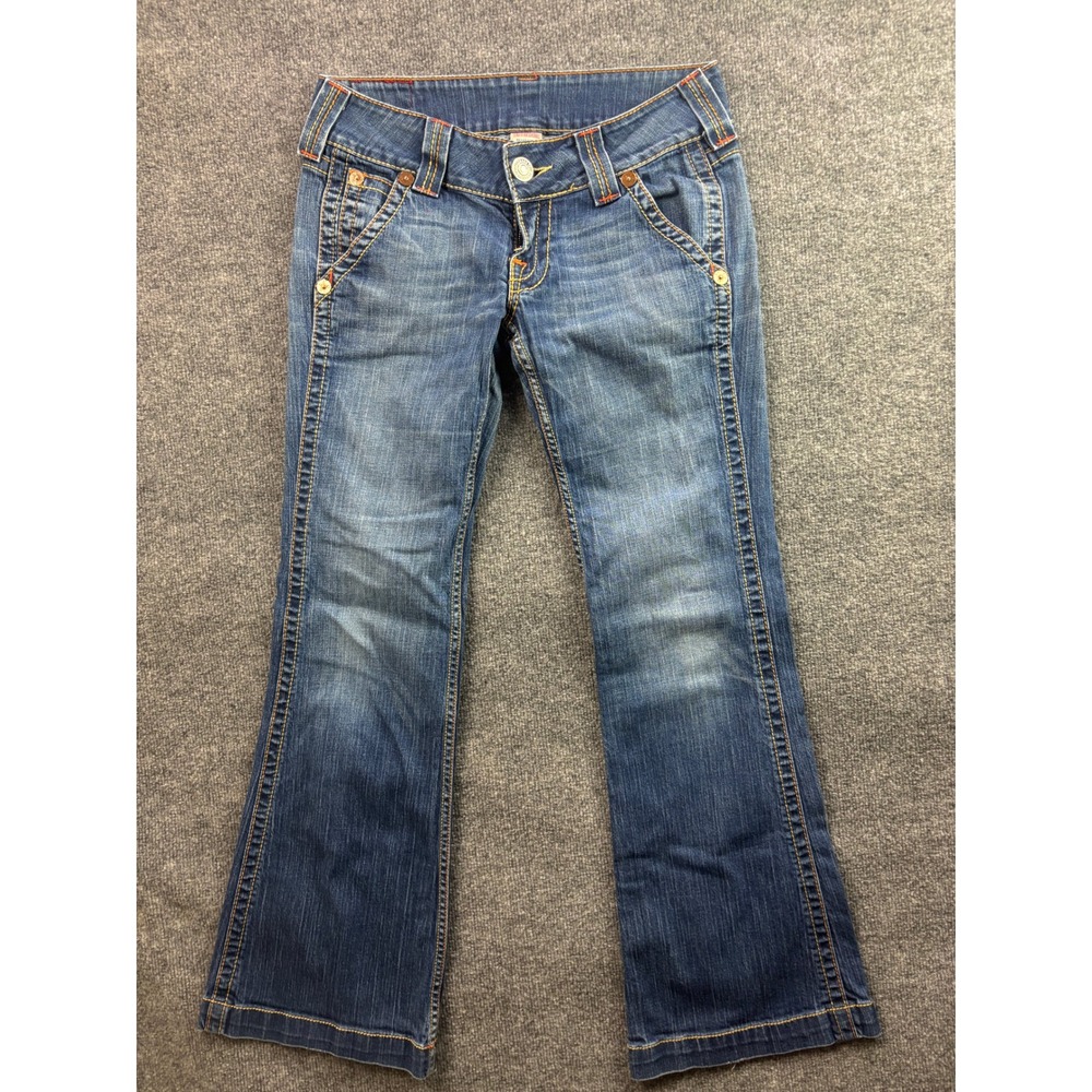 True Religion Flare Jeans Womens 30 Blue Low Rise Contrast Stitch 08-529QMBT